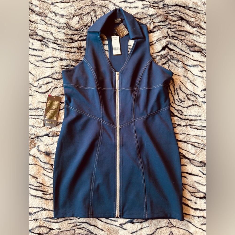 Bebe Racerback Moto Mini Dress Blue XL